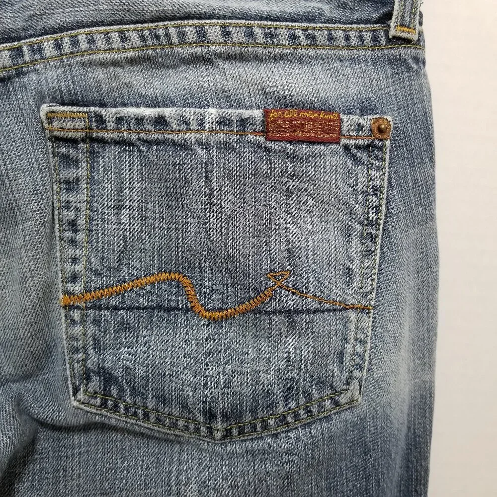 7FAM jeans 26 bootcut lightly distressed low rise 100% cotton denim whiskered - Picture 10 of 15